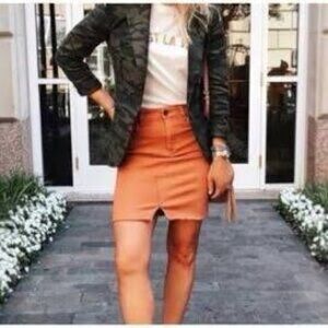 KUT from the Kloth Hannah Jean Mini Skirt 8 Soft Orange Raw Hem Festival Boho